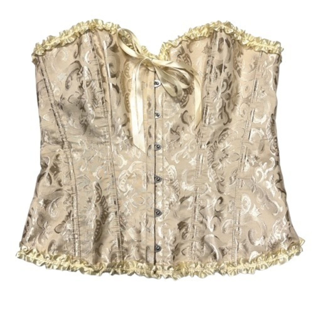 Jacquard Strapless Corset, Size XL, Unbranded, Beige Overbust Lace-Up Ribbons‎